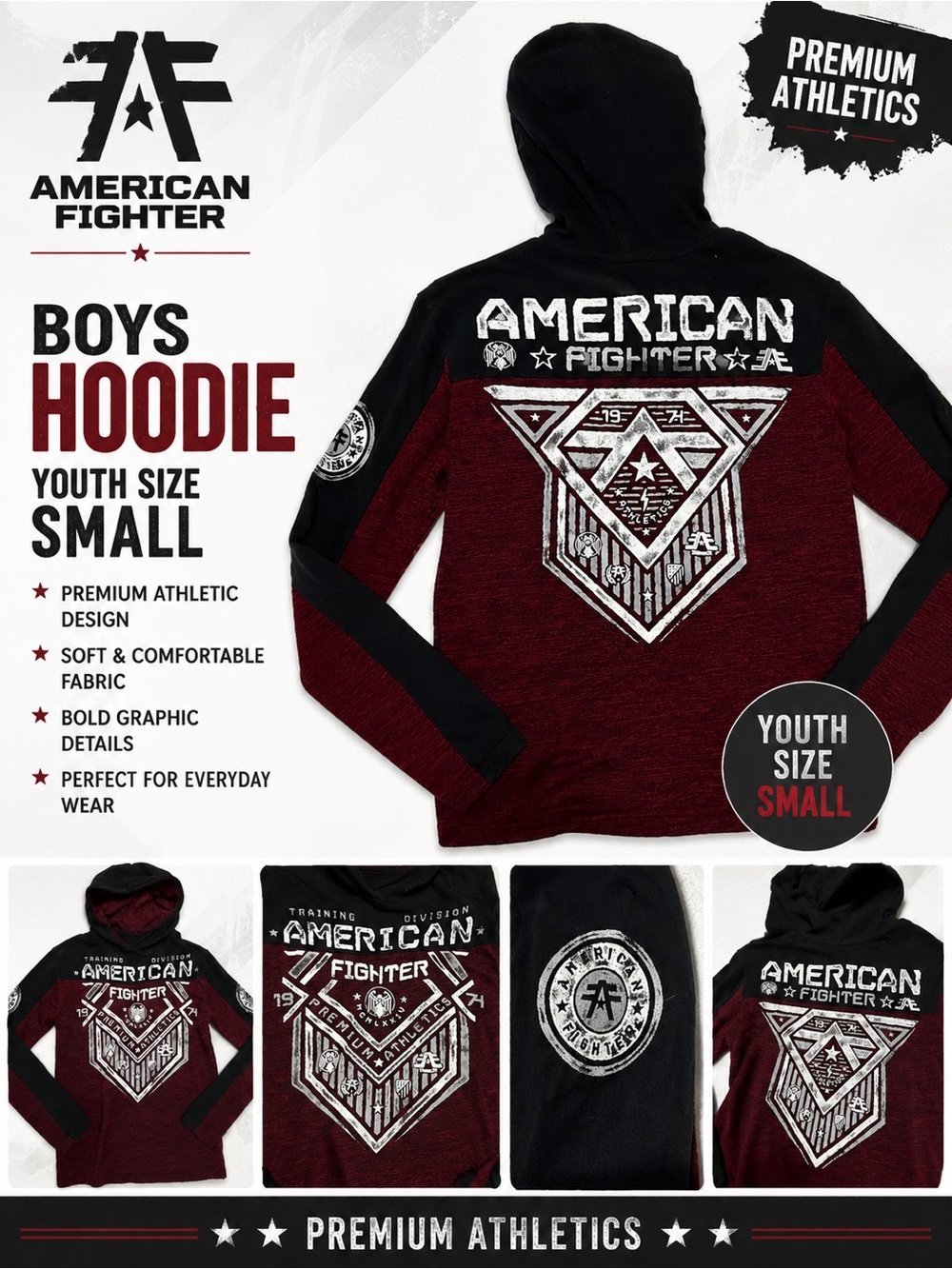 American Fighter Maroon and Black Boys' Hoodie - Youth Small